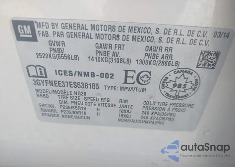 2014 Cadillac Srx Luxury Collection из США, поврежденный, VIN 3GYFNEE37ES638185